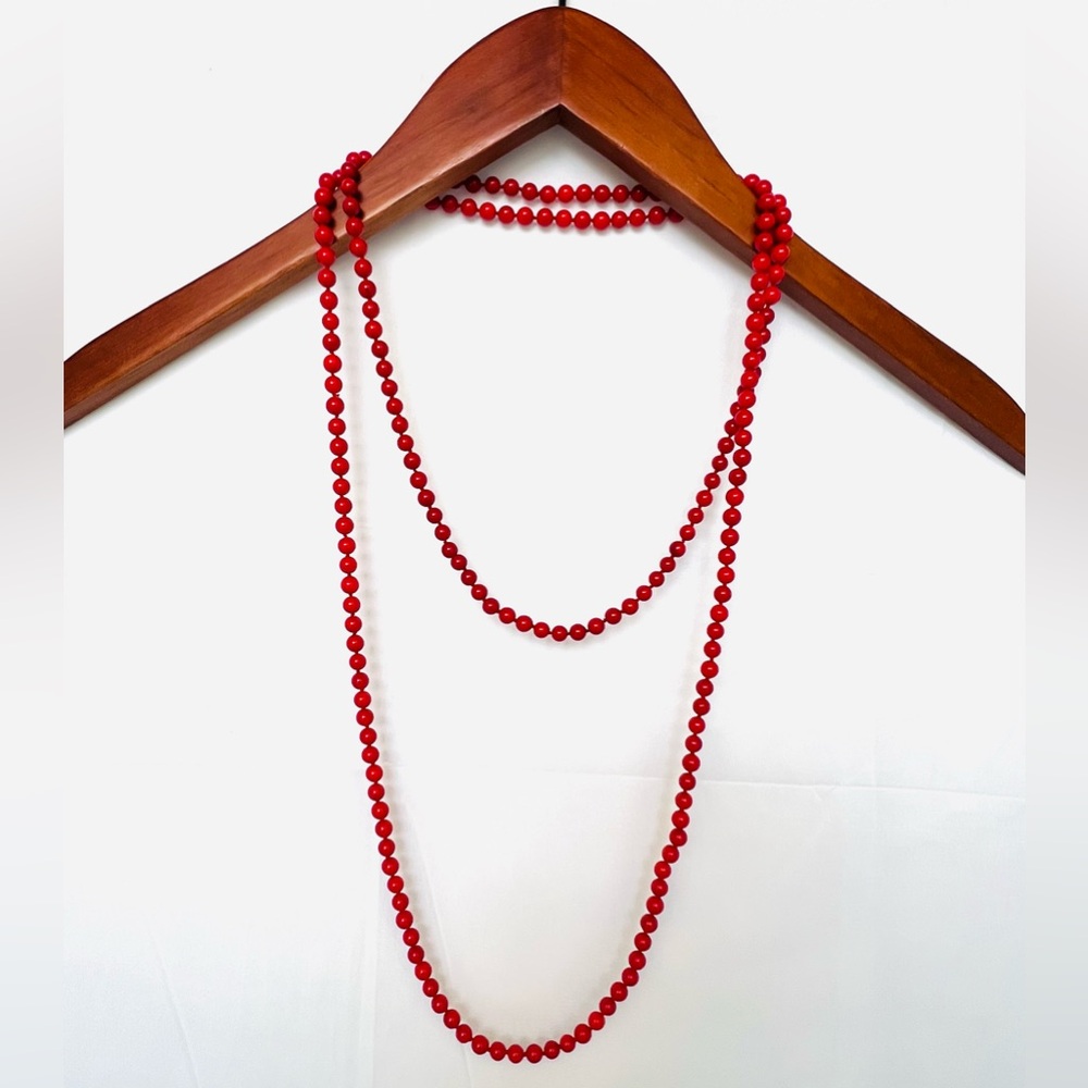 Red Beaded Rope Necklace - Picture 3 of 3